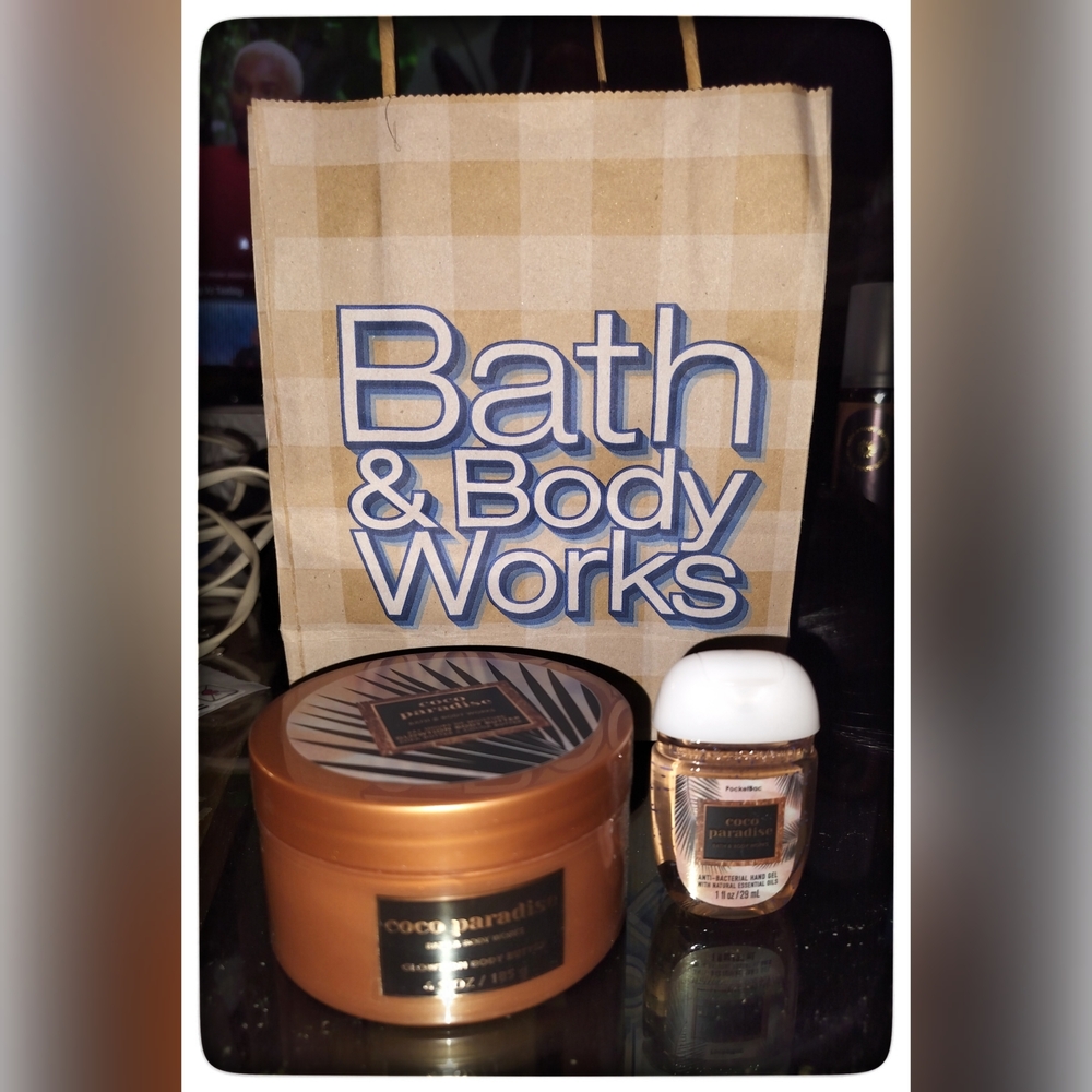 Bath & Body Works Coco Paradise Glowtion Body Butter and Sanitizer Set NEW